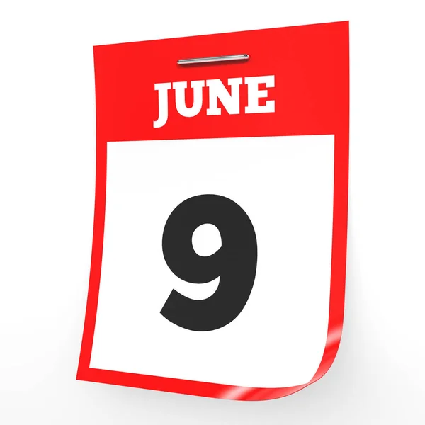 9 de junio. Calendario sobre fondo blanco . — Foto de Stock