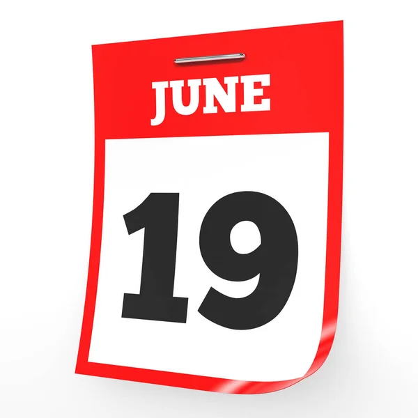 19 de Junho. Calendário sobre fundo branco . — Fotografia de Stock