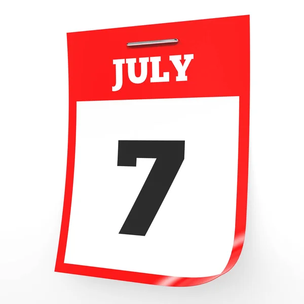 7 липня. Календар на білому тлі . — стокове фото