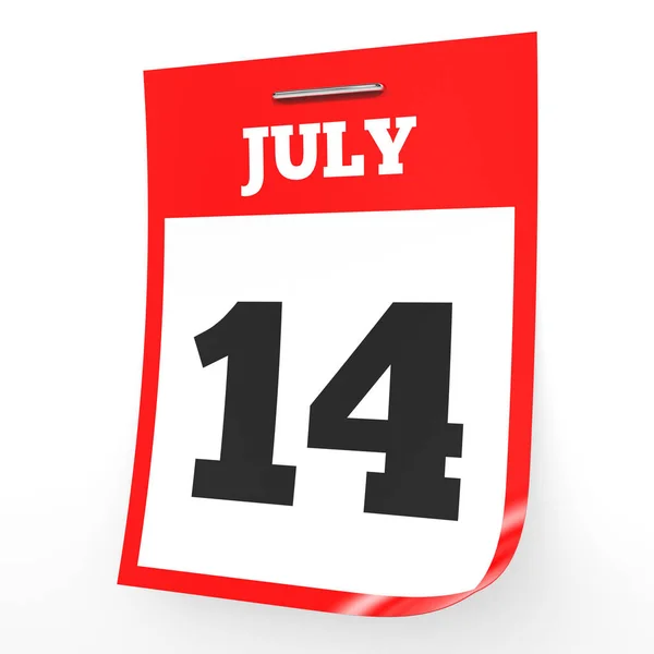 7 月 14 日。白色背景上的日历. — 图库照片