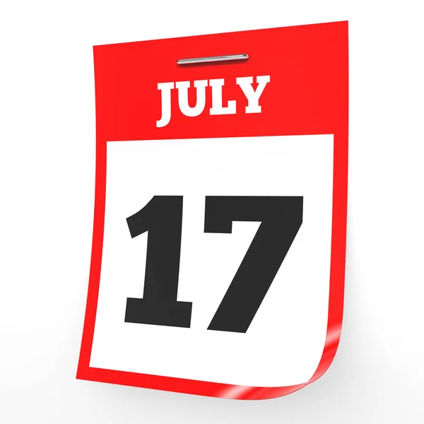 17 de Julho. Calendário sobre fundo branco . — Fotografia de Stock