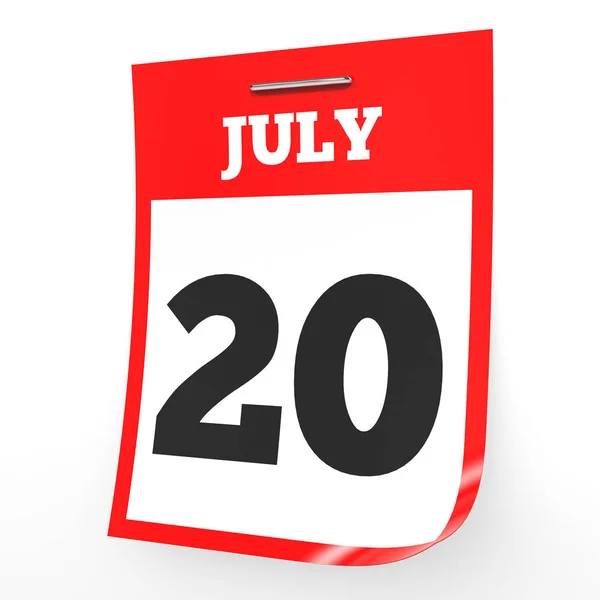 20 липня. Календар на білому тлі . — стокове фото