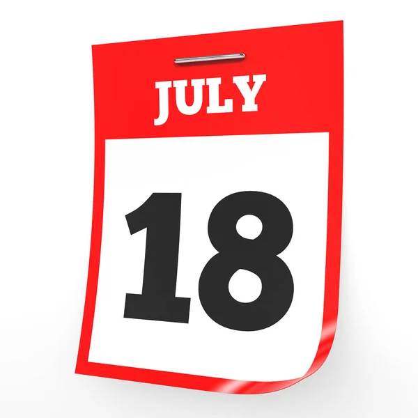 7 月 18 日。白色背景上的日历. — 图库照片