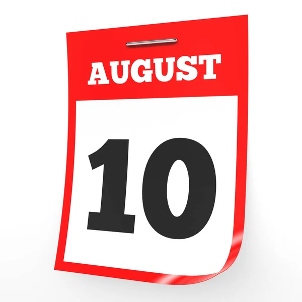 10 de agosto. Calendario sobre fondo blanco . —  Fotos de Stock