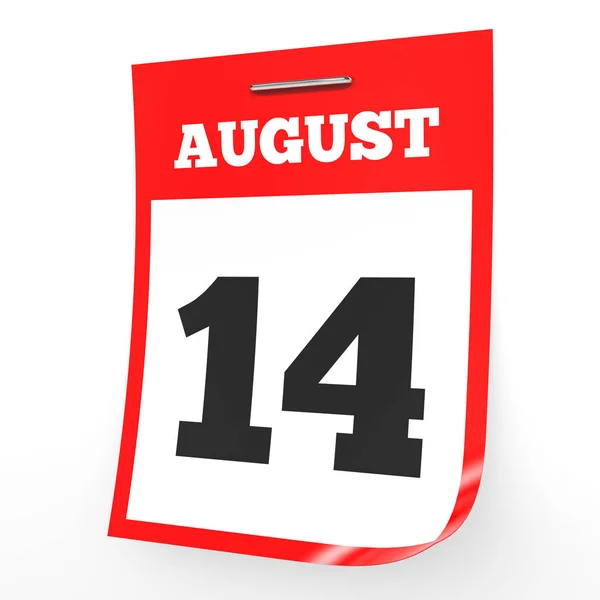 14 augusti. Kalender på vit bakgrund. — Stockfoto