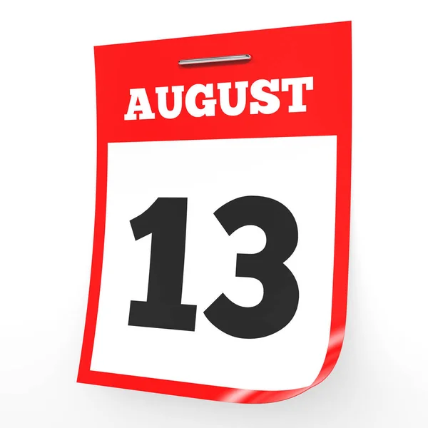 13 de agosto. Calendario sobre fondo blanco . — Foto de Stock