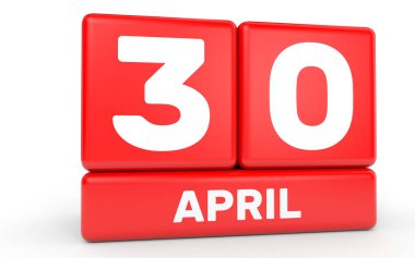 30 Nisan. Beyaz arka plan üzerinde takvim.