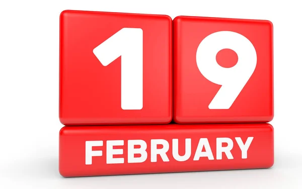 19 de febrero. Calendario sobre fondo blanco . — Foto de Stock