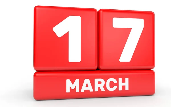 17 martie. Calendar pe fundal alb . — Fotografie, imagine de stoc