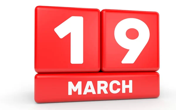 19 martie. Calendar pe fundal alb . — Fotografie, imagine de stoc