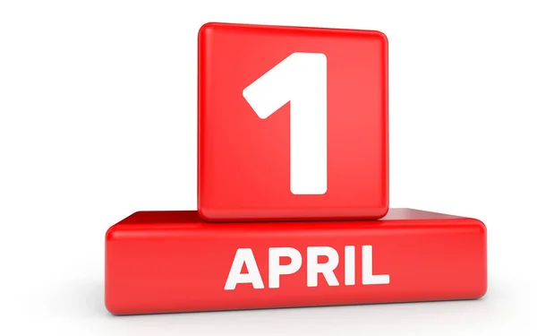 Den 1 april. Kalender på vit bakgrund. — Stockfoto
