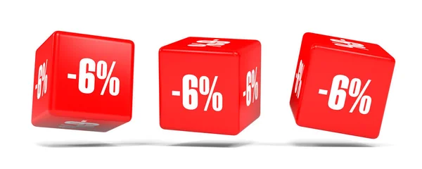 Hat százalék kedvezményt. 6 %-os kedvezménnyel. Piros kocka. — Stock Fotó