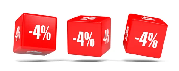 Dört yüzde. %4 indirim. Kırmızı küpler. — Stok fotoğraf