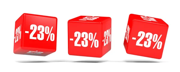 Vinte e três por cento fora. Desconto de 23%. Cubos vermelhos . — Fotografia de Stock