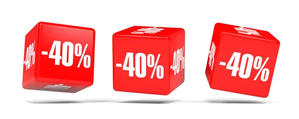 Negyven százalék kedvezményt. 40 % kedvezmény. Piros kocka. — Stock Fotó