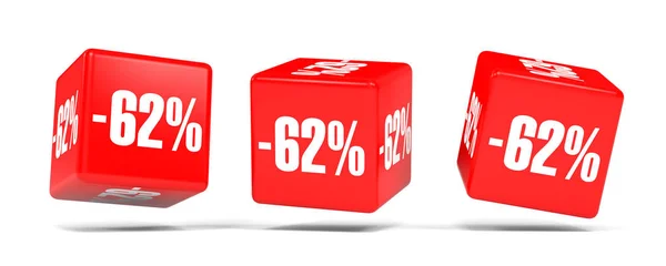 Sessenta e dois por cento. Desconto de 62%. Cubos vermelhos . — Fotografia de Stock