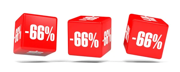 Zestig zes procent korting. 66% korting. Rode blokjes. — Stockfoto