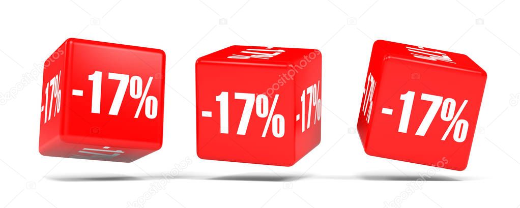 Seventeen percent off. Discount 17 %. Red cubes.