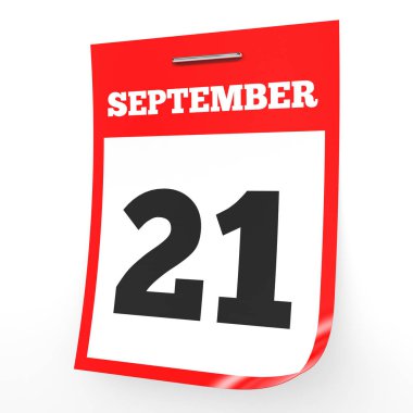 21 Eylül. Beyaz arka plan üzerinde takvim.