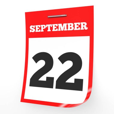 22 Eylül. Beyaz arka plan üzerinde takvim.