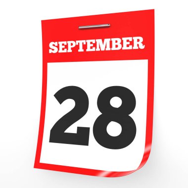 28 Eylül. Beyaz arka plan üzerinde takvim.