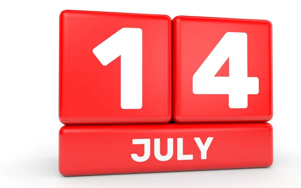 14 luglio. Calendario su sfondo bianco . — Foto Stock