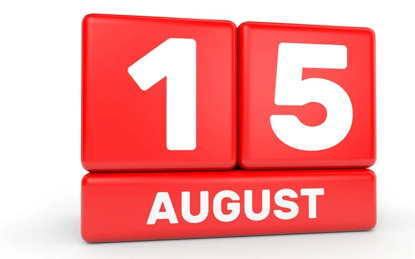 15 sierpnia. Kalendarz na białym tle. — Zdjęcie stockowe