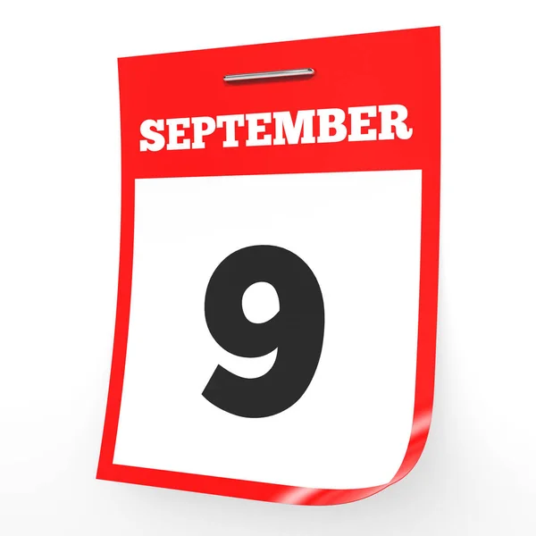 9 вересня. Календар на білому тлі . — стокове фото