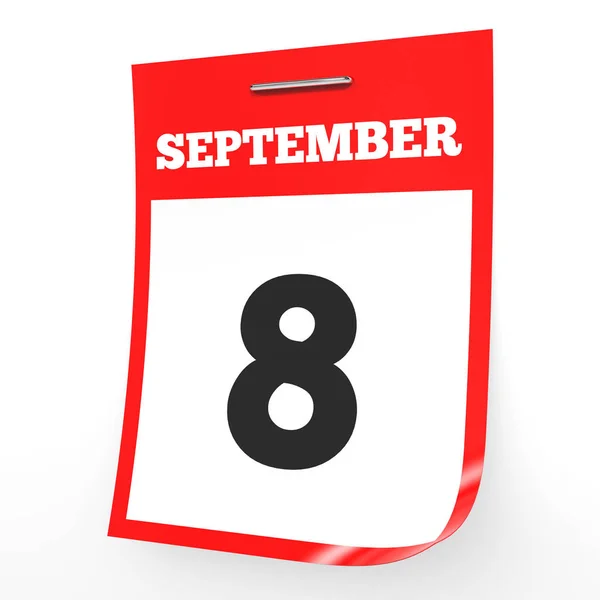8 września. Kalendarz na białym tle. — Zdjęcie stockowe