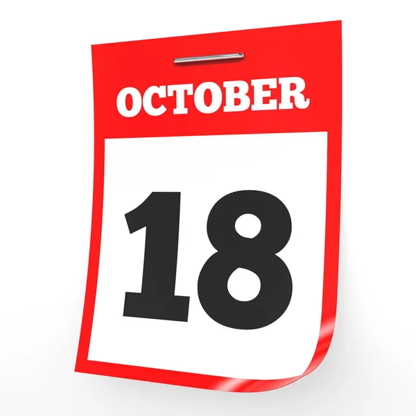 18 oktober. Kalender op witte achtergrond. — Stockfoto