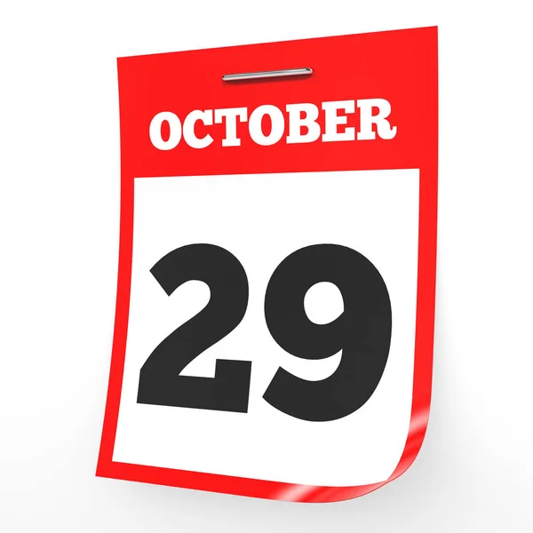 29 ottobre. Calendario su sfondo bianco . — Foto Stock
