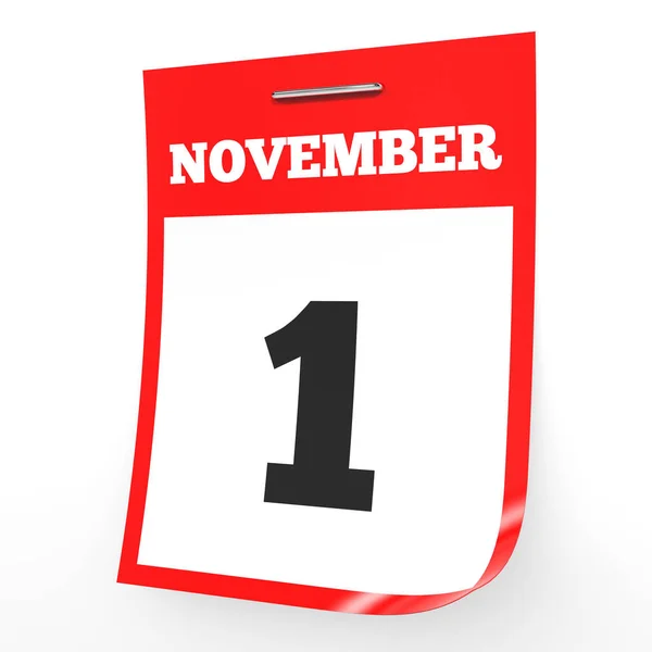 Den 1 november. Kalender på vit bakgrund. — Stockfoto