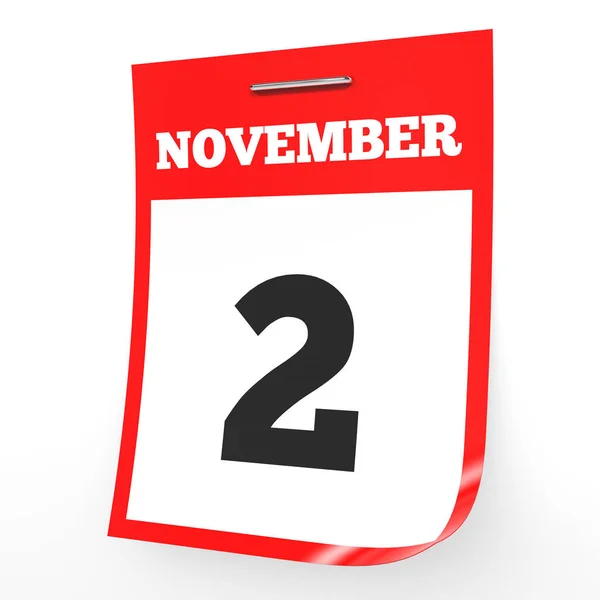 2 de noviembre. Calendario sobre fondo blanco . — Foto de Stock