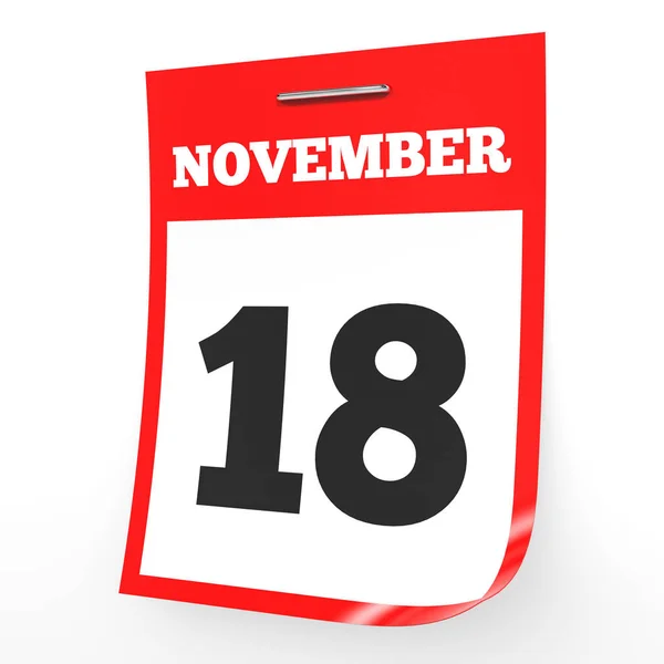 18 de noviembre. Calendario sobre fondo blanco . — Foto de Stock