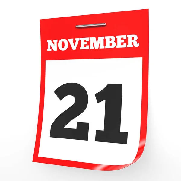 21 novembre. Calendario su sfondo bianco . — Foto Stock