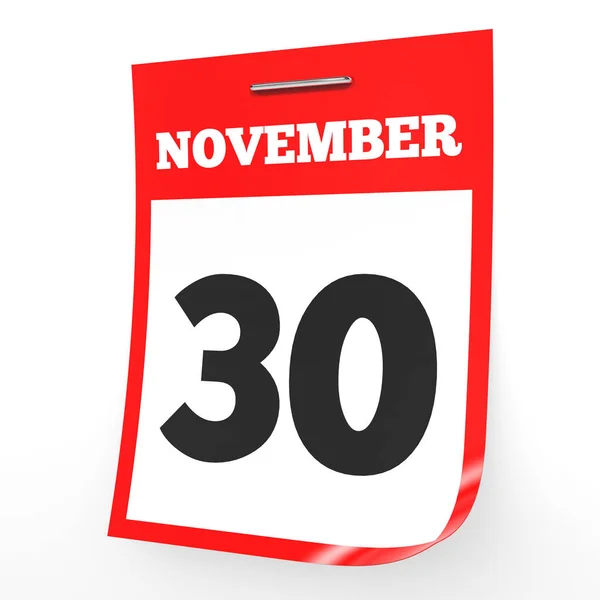 30. November Kalender auf weißem Hintergrund. — Stockfoto