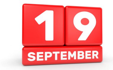 19 Eylül. Beyaz arka plan üzerinde takvim.