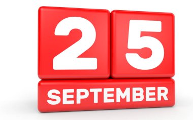 25 Eylül. Beyaz arka plan üzerinde takvim.