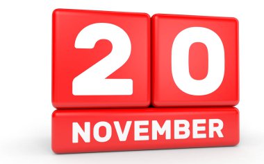 Kasım 20. Beyaz arka plan üzerinde takvim.