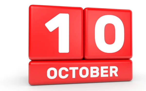 Il 10 ottobre. Calendario su sfondo bianco . — Foto Stock