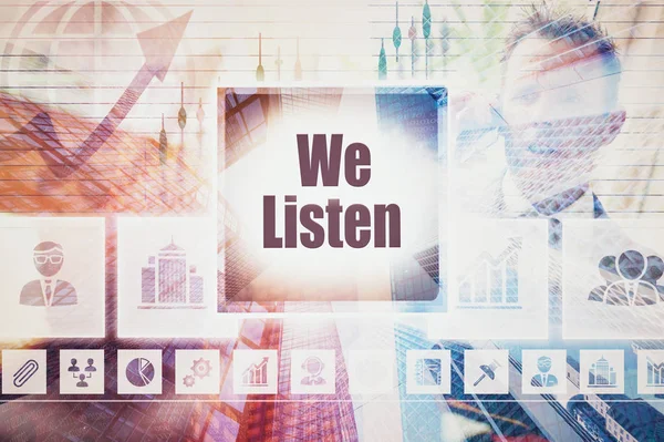 Business We Listen collage — Stock Photo, Image