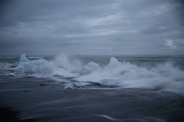 Trozos Hielo Glaciares Playa Negra Jokulsarlon Islandia — Foto de Stock