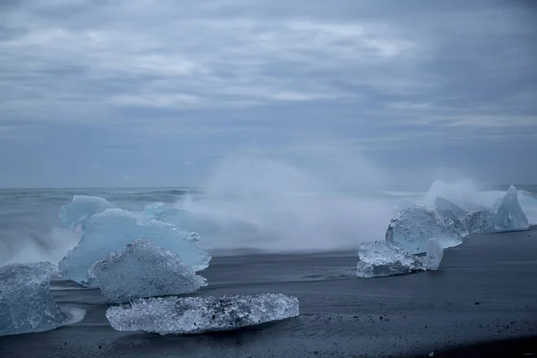 Glacier Morceaux Glace Sur Plage Noire Jokulsarlon Islande — Photo