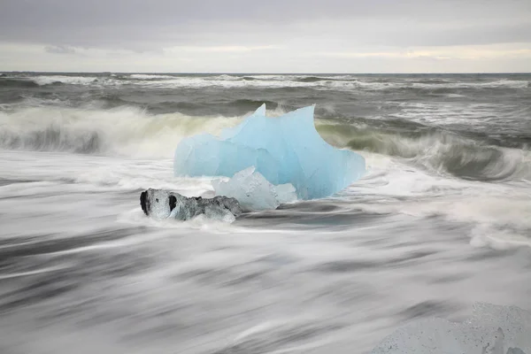 Pedaços Gelo Geleira Praia Preta Jokulsarlon — Fotografia de Stock