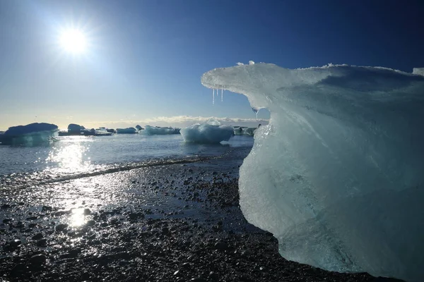 Trozos Hielo Glaciares Playa Negra Jokulsarlon Islandia — Foto de Stock