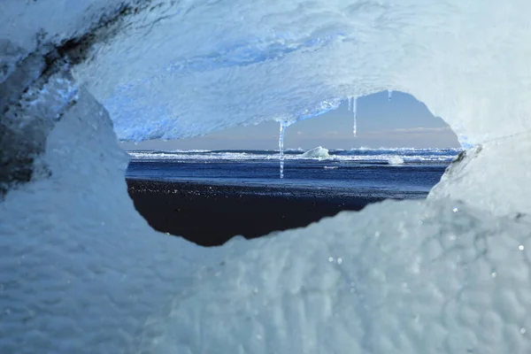 Ledovcové Kusy Ledu Černé Pláži Jokulsarlon Island — Stock fotografie