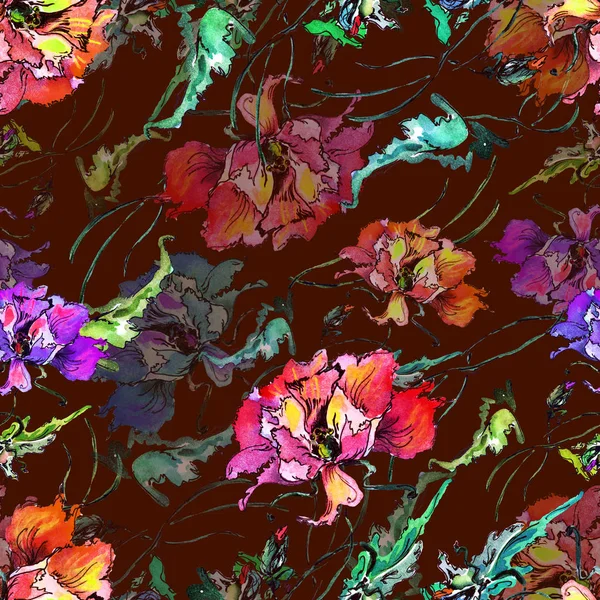 罂粟的水彩无缝模式 — 图库照片