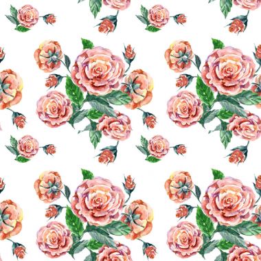 Suluboya gül ve beyaz arka plan seamless modeli düğmesini.