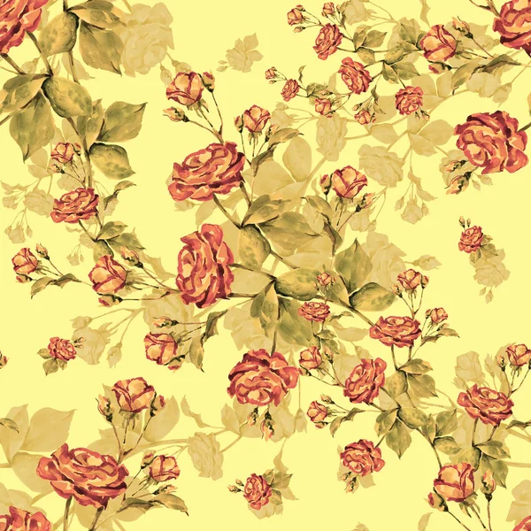 Акварель Червона Троянда Відтінком Бежевому Фоні Квітковий Безшовний Візерунок — стокове фото