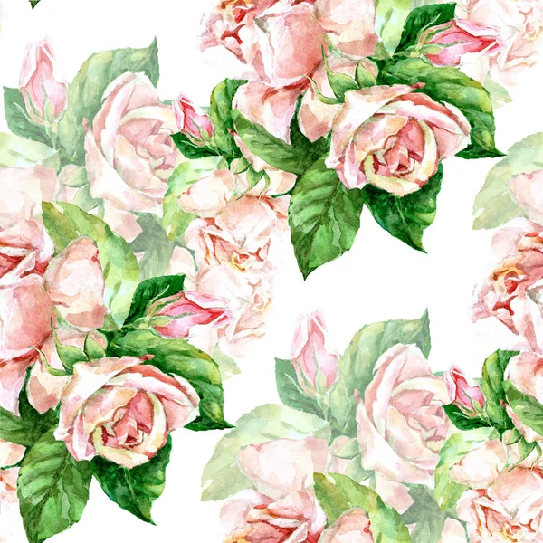 Aquarell Strauß Rosa Rosen Schöne Vintage Nahtlose Blumenmuster — Stockfoto